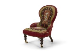 A VICTORIAN NEEDLEWORK AND BEADWORK NURSING CHAIR, CIRCA 1860