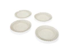 FOUR STAFFORDSHIRE SALT-GLAZED STONEWARE OZIER MOULDED PLATES, CIRCA 1760