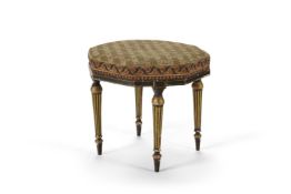 A GEORGE III GILTWOOD, SIMULATED EBONY AND NEEDLEWORK-UPHOLSTERED OCTAGONAL STOOL