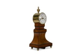 Y A LATE GEORGE III BRASS MOUNTED SATINWOOD BALLOON-SHAPED MANTEL CLOCK