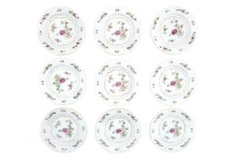 NINE CHINESE EXPORT FAMILLE ROSE OCTAGONAL PLATES,18TH CENTURY
