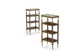 A PAIR OF VICTORIAN GILT-METAL-MOUNTED KINGWOOD AND PARQUETRY FOUR-TIER ETAGERES, CIRCA 1880
