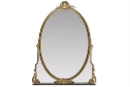 A VICTORIAN EBONISED AND GILT COMPOSITION OVERMANTEL MIRROR, CIRCA 1870