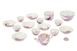 A MEISSEN PINK-GROUND PART TEA SERVICE, MID 18TH CENTURY