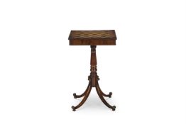 Y A REGENCY BRASS-MOUNTED ROSEWOOD, SIMULATED ROSEWOOD AND BIRCH GAMES TABLE