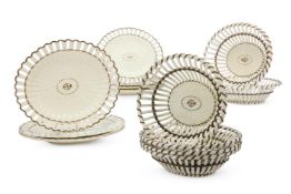 A PAIR OF WEDGWOOD 'QUEEN'S WARE' CHESTNUT BASKETS AND STANDS, CIRCA 1800