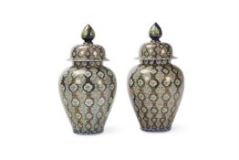 A PAIR OF ASIAN BALUSTER VASES AND COVERS, MODERN