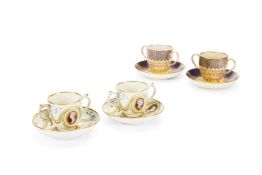 A PAIR OF CHELSEA-DERBY CHOCOLATE CUPS AND SAUCERS, CIRCA 1775