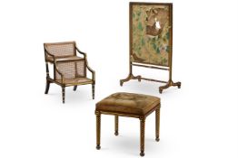 A GEORGE IV SIMULATED ROSEWOOD AND PARCEL-GILT STOOL, CIRCA 1830