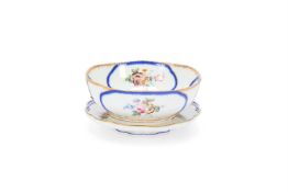 A SEVRES-STYLE BOUILLON OR CUSTARD CUP STAND WITH WAVED RIM, PROBABLY ENGLISH