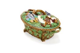 A MINTON MAJOLICA GAME-PIE TUREEN, COVER AND LINER, DATE CODE FOR 1870