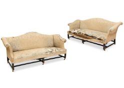 A PAIR OF MAHOGANY AND UPHOLSTERED SOFAS, LATE 18TH CENTURY AND LATER