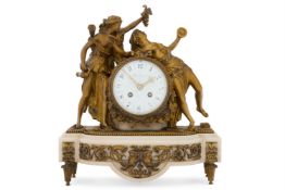 A FRENCH LOUIS XV STYLE ORMOLU AND WHITE MARBLE MANTEL CLOCK, THIRD QUARTER OF THE 19TH CENTURY