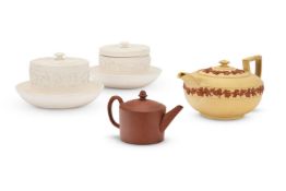 A STAFFORDSHIRE REDWARE TEAPOT AND COVER, CIRCA 1760