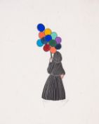 Gill (Eric) Woman with Balloons, hand-coloured wood-engraving, numbered 3/25 and signed by the …