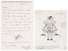 Gill (Eric) Autograph Letter, signed, single page, together with another page with original design …