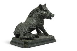 AFTER THE ANTIQUE, A CARVED SERPENTINE MARBLE UFFIZI BOAR, ITALIAN, CIRAC 1880