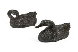 A PAIR OF CAST BRONZE DUCKS, CONTEMPORARY