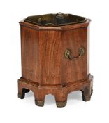 AN UNUSUAL GEORGE III OCTAGONAL MAHOGANY AND BRASS MOUNTED WINE COOLER OR PLANTER, CIRCA 1800