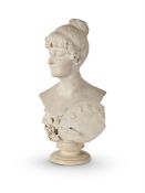 A CARRARA MARBLE BUST OF A LADY EMBLEMATIC OF THE ARTS, ITALIAN, 19TH CENTURY