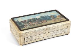 Y AN IVORY VENEERED AND PAINTED BOX, 19TH CENTURY