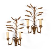 A PAIR OF TWIN BRANCH WALL LIGHTS WITH BARLEY STALKS, 20TH CENTURY