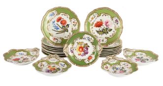 A SPODE FELSPAR PORCELAIN BOTANICAL PART DESSERT SERVICE, CIRCA 1830