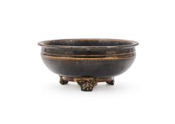 A CHINESE BROWN GLAZED TRIPOD CENSER, MING DYNASTY