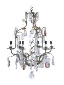 A WROUGHT METAL AND GLASS CHANDELIER, IN THE MANNER OF MAISON BAGUÈS, FRENCH, 20TH CENTURY