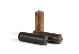 THREE BRASS-CASED EIGHT-DAY LONGCASE CLOCK WEIGHTS