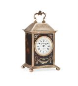 Y A GEORGE V SILVER AND INLAID TORTOISESHELL CARRIAGE TIMEPIECE