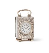 A LATE VICTORIAN SILVER MINIATURE CARRIAGE TIMEPIECE