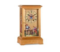 A FRENCH GILT BRASS MANTEL CLOCK INSET WITH FINE PORCELAIN PANELS