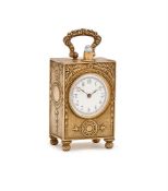 A FINE SWISS SILVER GILT QUARTER-REPEATING CARRIAGE TIMEPIECE
