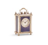 A SWISS GUILLOCHE ENAMELLED SILVER-PLATED SUB-MINIATURE CARRIAGE TIMEPIECE