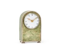 Y A LATE VICTORIAN/EDWARDIAN SHAGREEN COVERED SILVER-PLATED ‘HUMP-BACK’ DESK TIMEPIECE