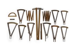 A CLOCKMAKER’S SECTOR, A GROUP OF NINE STEEL WATCHMAKERS MEASURING CALIPERS AND OTHER ITEMS