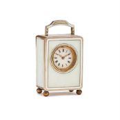 A SWISS GUILLOCHE ENAMELLED SILVER-PLATED SUB-MINIATURE CARRIAGE TIMEPIECE
