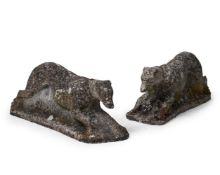 A PAIR OF WEATHERED COMPOSITION WHIPPETS, 20TH CENTURY