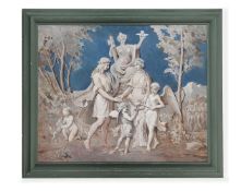 A LARGE GRISAILLE PAINTING OF A UNION WITH CUPID AND PSYCHE IN ATTENDANCE, 19TH CENTURY