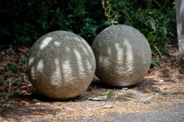 A LARGE PAIR OF COMPOSITION STONE BALLS, 20TH CENTURY