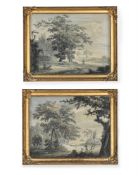 A RARE PAIR OF EN GRISAILLE LANDSCAPE DIORAMAS, EARLY 19TH CENTURY