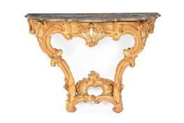 A LOUIS XV CARVED GILTWOOD CONSOLE TABLE, MID 18TH CENTURY