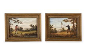 AFTER HENRY ALKEN, A PAIR OF GAME HUNT PAINTED PORCELAIN PLAQUES, EARLY 19TH CENTURY