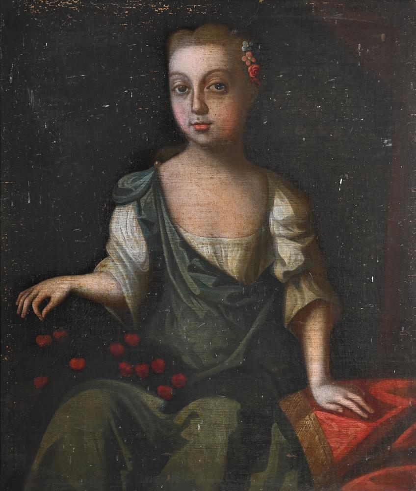 ENGLISH PROVINCIAL SCHOOL (EARLY 18TH CENTURY), PORTRAIT OF A GIRL HOLDING CHERRIES - Image 5 of 6