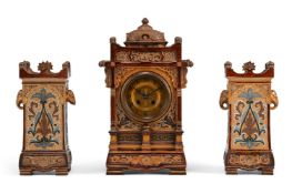 A DOULTON LAMBETH CLOCK GARNITURE, 1886