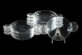 LALIQUE, TEN 'HONFLEUR' TWIN-HANDLED BOWLS; SECOND HALF 20TH CENTURY