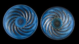 RENÉ LALIQUE (FRENCH, 1860-1945), TWO 'POISSONS NO.1' PLATES; DESIGNED 1931; PRE 1945