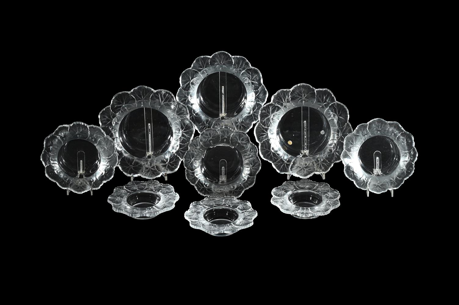LALIQUE, NINE 'HONFLEUR' BOWLS ; SECOND HALF 20TH CENTURY