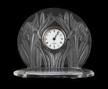 LALIQUE, 'IRIS' TABLE CLOCK; LATE 20TH/EARLY 21ST CENTURY